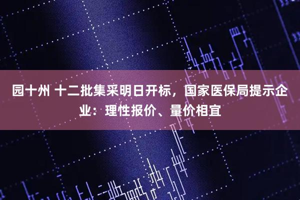 园十州 十二批集采明日开标，国家医保局提示企业：理性报价、量价相宜